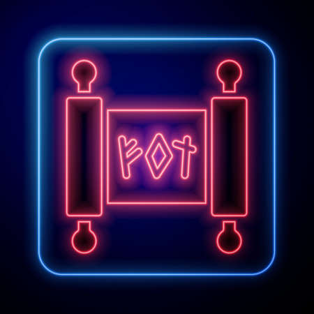 Glowing neon Magic scroll icon isolated on black background. Decree, paper, parchment, scroll icon. Vectorのイラスト素材