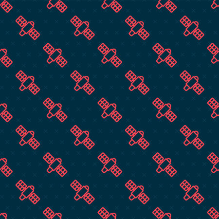 Red line Satellite icon isolated seamless pattern on black background. Vectorのイラスト素材