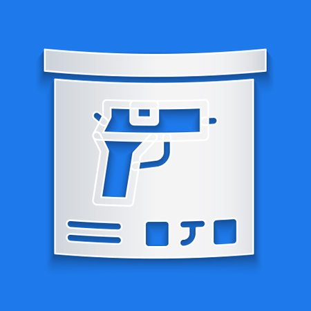 Paper cut Military ammunition box with some ammo bullets icon isolated on blue background. Paper art style. Vectorのイラスト素材