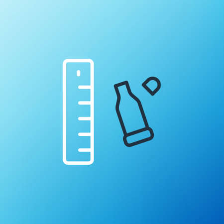 Line Bullet casing as a piece of evidence placed with forensic ruler for documentation icon isolated on blue background. Concept of crime scene. Colorful outline concept. Vectorのイラスト素材