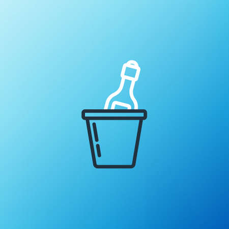 Line Bottle of champagne in an ice bucket icon isolated on blue background. Colorful outline concept. Vectorのイラスト素材
