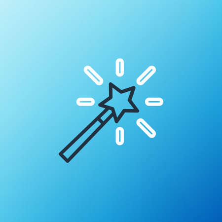 Line Magic wand icon isolated on blue background. Star shape magic accessory. Magical power. Colorful outline concept. Vectorのイラスト素材