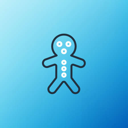 Line Holiday gingerbread man cookie icon isolated on blue background. Cookie in shape of man with icing. Colorful outline concept. Vectorのイラスト素材