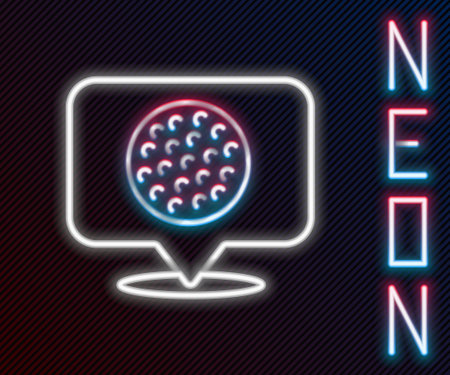 Glowing neon line Golf label icon isolated on black background. Colorful outline concept. Vectorのイラスト素材