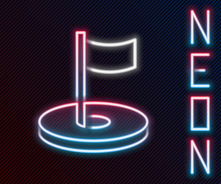 Glowing neon line Golf hole with flag icon isolated on black background. Colorful outline concept. Vectorのイラスト素材