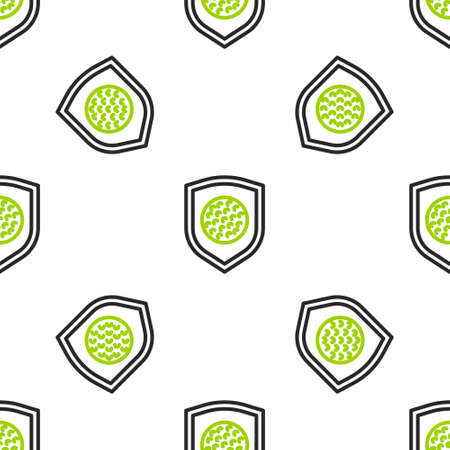 Line Golf ball with shield icon isolated seamless pattern on white background. Vectorのイラスト素材