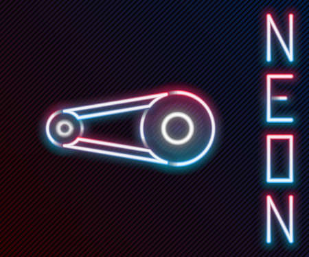 Glowing neon line Bicycle chain with cogwheels icon isolated on black background. Bike chain sprocket transmission. Colorful outline concept. Vectorのイラスト素材