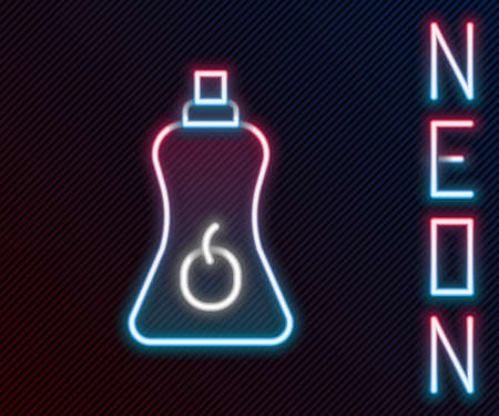 Glowing neon line Sauce bottle icon isolated on black background. Ketchup, mustard and mayonnaise bottles with sauce for fast food. Colorful outline concept. Vectorのイラスト素材