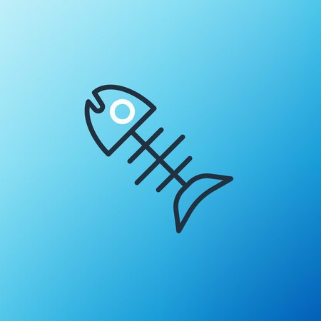 Line Dead fish icon isolated on blue background. Colorful outline concept. Vector