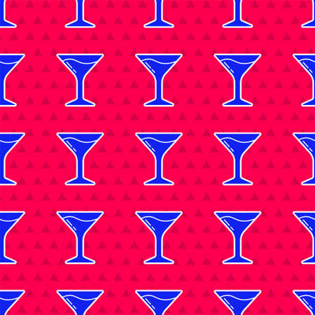 Blue Martini glass icon isolated seamless pattern on red background. Cocktail icon. Wine glass icon. Vectorのイラスト素材