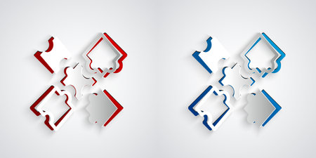 Paper cut Puzzle pieces toy icon isolated on grey background. Paper art style. Vectorのイラスト素材