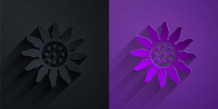 Paper cut Flower icon isolated on black on purple background. Paper art style. Vectorのイラスト素材