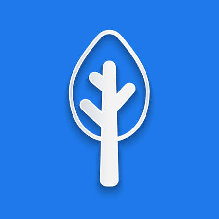 Paper cut Tree icon isolated on blue background. Forest symbol. Paper art style. Vectorのイラスト素材