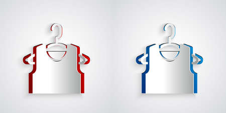 Paper cut Sleeveless T-shirt icon isolated on grey background. Paper art style. Vectorのイラスト素材