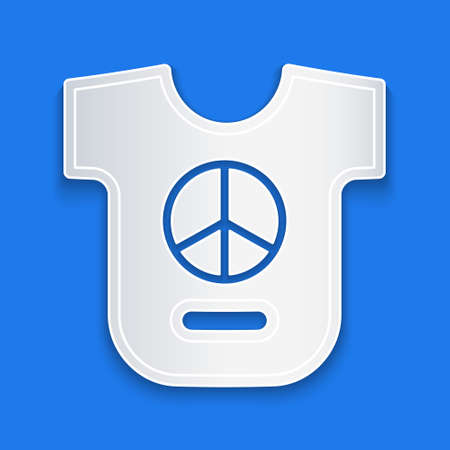 Paper cut Peace icon isolated on blue background. Hippie symbol of peace. Paper art style. Vectorのイラスト素材