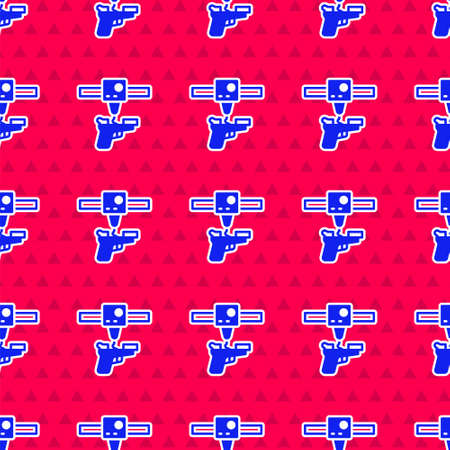Blue 3D printer gun icon isolated seamless pattern on red background. 3d printing. Vectorのイラスト素材