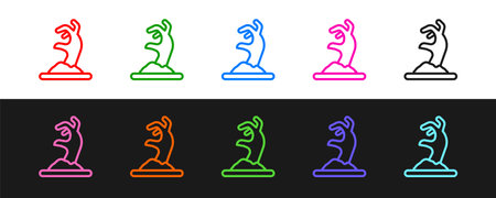 Set line Zombie hand icon isolated on black and white background. Arm monster dead. Happy Halloween party. Vectorのイラスト素材