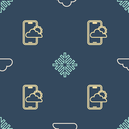 Set line Cloud, Weather forecast and Snowflake on seamless pattern. Vector