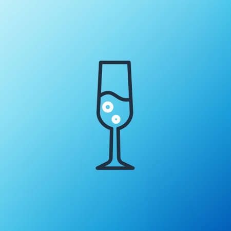 Line Glass of champagne icon isolated on blue background. Merry Christmas and Happy New Year. Colorful outline concept. Vectorのイラスト素材