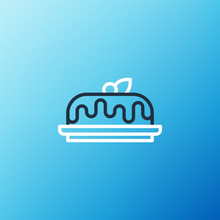 Line Cake icon isolated on blue background. Happy Birthday. Colorful outline concept. Vector