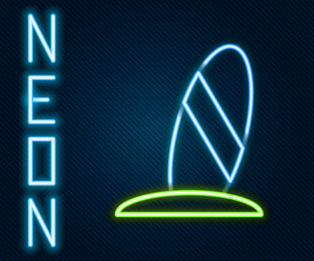 Glowing neon line Surfboard icon isolated on black background. Surfing board. Extreme sport. Sport equipment. Colorful outline concept. Vectorのイラスト素材