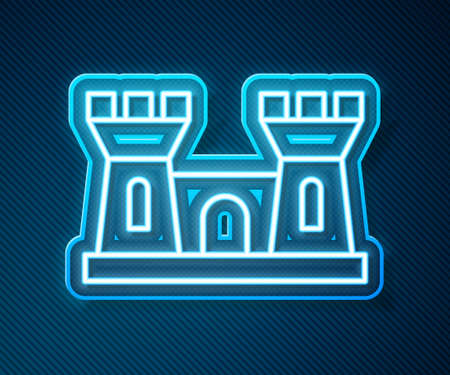 Glowing neon line Sand castle icon isolated on blue background. Vectorのイラスト素材