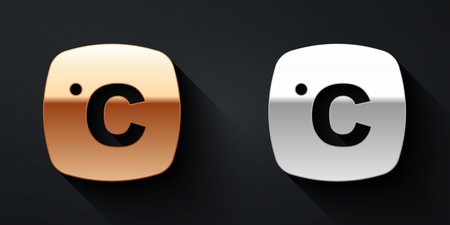 Gold and silver Celsius icon isolated on black background. Long shadow style. Vector