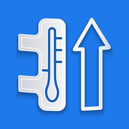 Paper cut Planet earth melting to global warming icon isolated on blue background. Ecological...