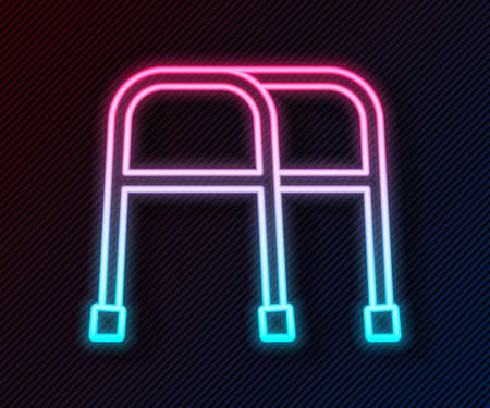 Glowing neon line Walker for disabled person icon isolated on black background. Vectorのイラスト素材