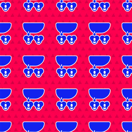 Blue Necklace with heart shaped pendant icon isolated seamless pattern on red background. Jewellery decoration. International Happy Women Day. Vectorのイラスト素材