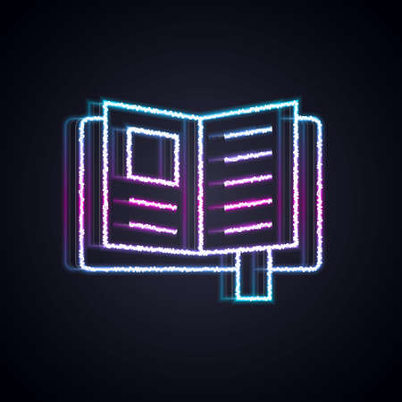Glowing neon line Reading book icon isolated on black background. Vectorのイラスト素材
