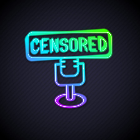 Glowing neon line Censored stamp icon isolated on black background. Vectorのイラスト素材