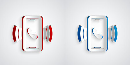 Paper cut Telephone 24 hours support icon isolated on grey background. All-day customer support call-center. Full time call services. Paper art style. Vectorのイラスト素材