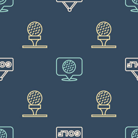 Set line Golf label, ball on tee on seamless pattern. Vectorのイラスト素材