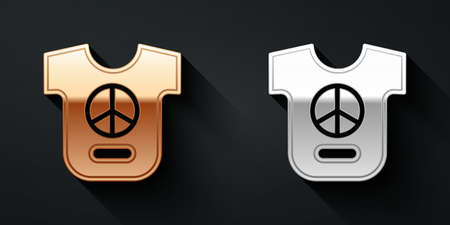 Gold and silver Peace icon isolated on black background. Hippie symbol of peace. Long shadow style. Vectorのイラスト素材