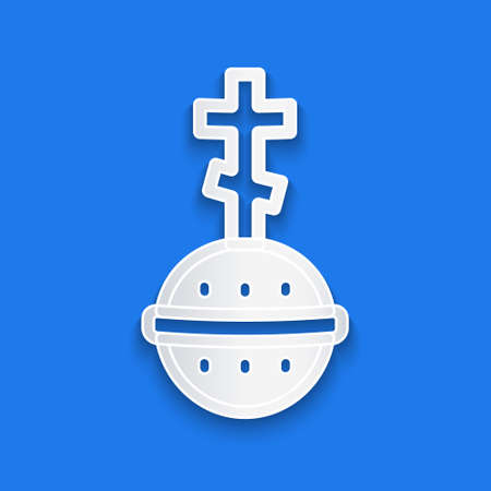 Paper cut Christian cross icon isolated on blue background. Church cross. Paper art style. Vectorのイラスト素材