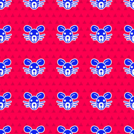 Blue Rat head icon isolated seamless pattern on red background. Mouse sign. Animal symbol. Vectorのイラスト素材