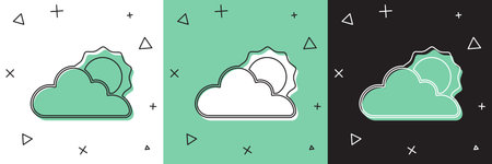 Set Sun and cloud weather icon isolated on white and green, black background. Vector