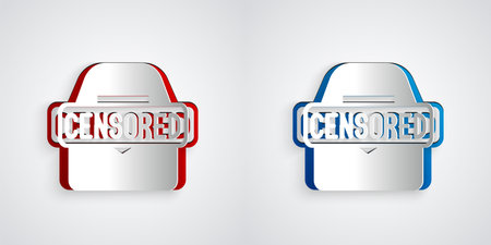 Paper cut Censored stamp icon isolated on grey background. Paper art style. Vectorのイラスト素材