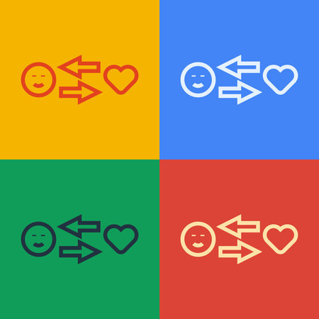 Pop art line Romantic relationship icon isolated on color background. Romantic relationship or pleasant meeting concept. Vectorのイラスト素材