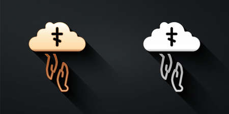 Gold and silver Gods helping hand icon isolated on black background. Religion, bible, christianity concept. Divine help. Long shadow style. Vectorのイラスト素材