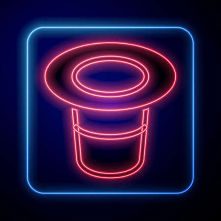 Glowing neon Magic hat icon isolated on black background. Magic trick. Mystery entertainment concept. Vectorのイラスト素材