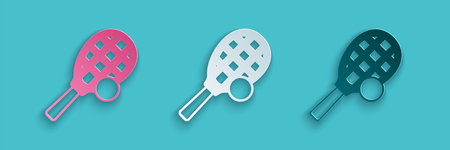Paper cut Tennis racket with ball icon isolated on blue background. Sport equipment. Paper art style. Vectorのイラスト素材