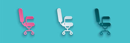 Paper cut Office chair icon isolated on blue background. Paper art style. Vectorのイラスト素材