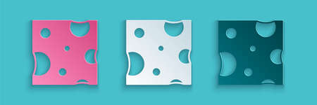 Paper cut Cheese icon isolated on blue background. Paper art style. Vectorのイラスト素材