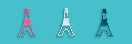 Paper cut Eiffel tower icon isolated on blue background. France Paris landmark symbol. Paper art style. Vectorのイラスト素材