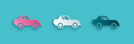 Paper cut Car icon isolated on blue background. Paper art style. Vectorのイラスト素材