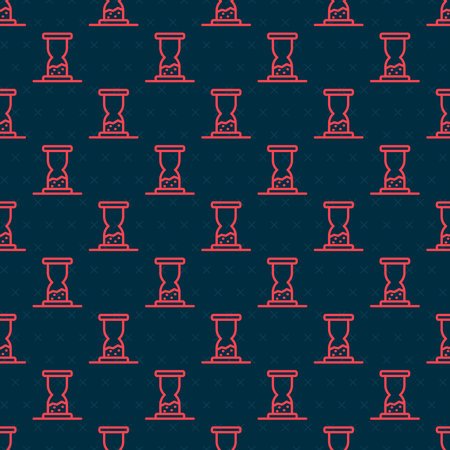 Red line Old hourglass with flowing sand icon isolated seamless pattern on black background. Sand clock sign. Business and time management concept. Vectorのイラスト素材