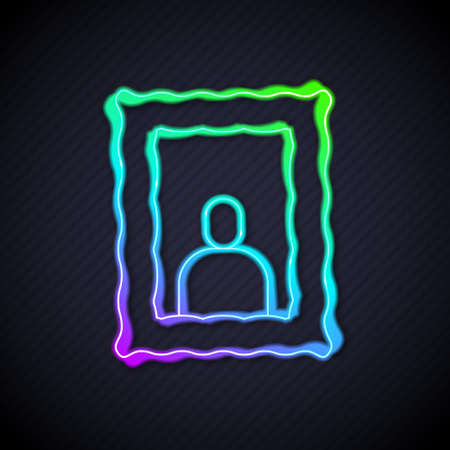 Glowing neon line Picture frame on table icon isolated on black background. Valentines Day symbol. Vectorのイラスト素材