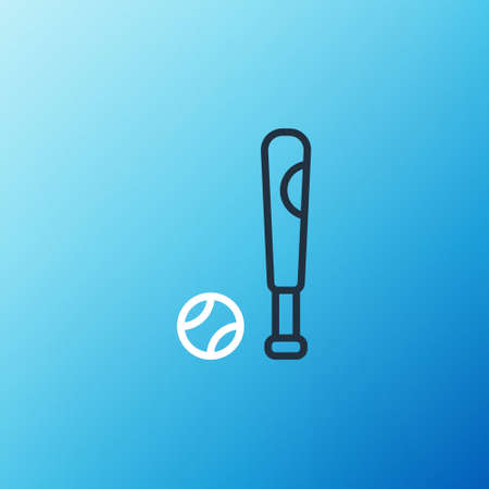 Line Baseball bat with ball icon isolated on blue background. Colorful outline concept. Vectorのイラスト素材